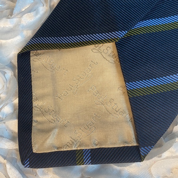New Paul Stuart silk blue and green stripe tie - Picture 3 of 4